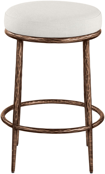 Ferro - Linen Textured Performance Fabric Upholstered Backless Counter Stool - Cream / Brushed Bronze