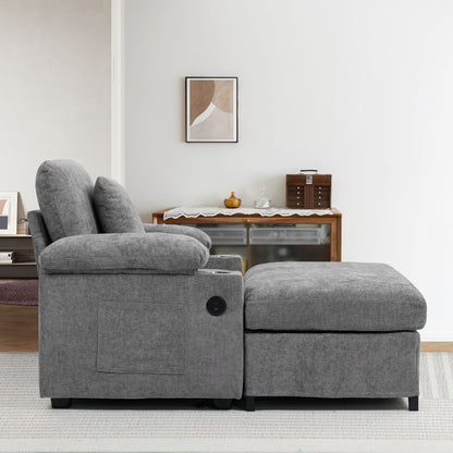 Fabric Sofa Bed With Cupholders And USB Charging Ports Chair For Living Room