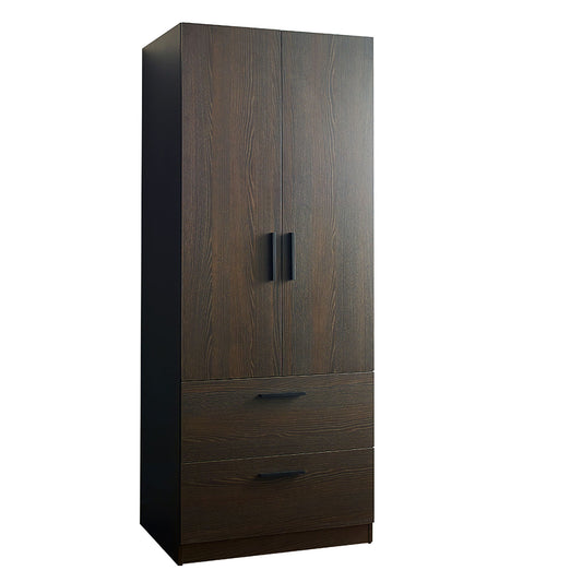 Brook - 2 Door Closet With 2 Drawers And Hanging Bars - Dark Brown