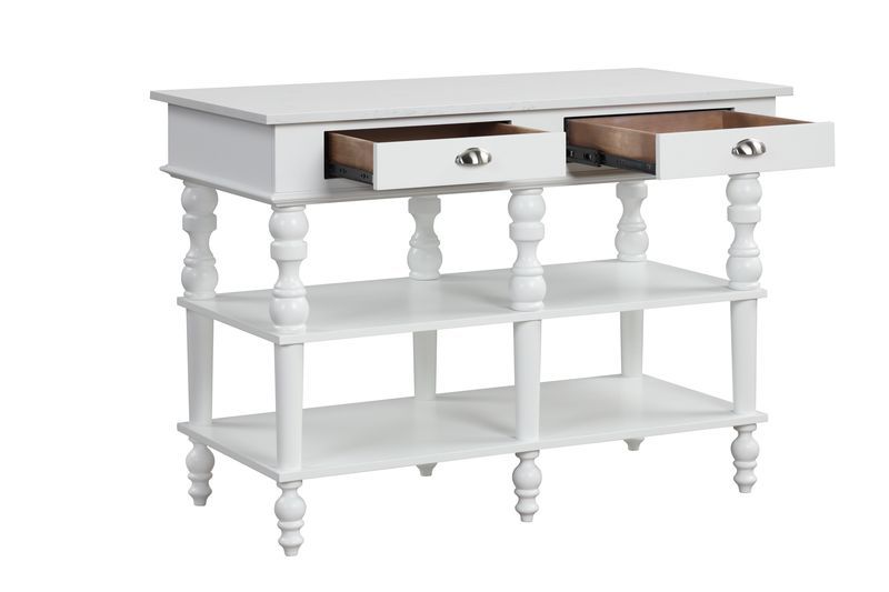 Rorratt - Kitchen Island - Marble Top & White