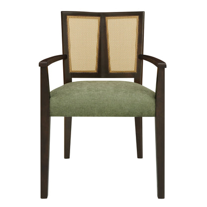 Mid Century Modern Arm Dining Chair Set With Rattan Backrest