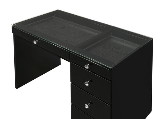Morgan - Vanity Desk With Glass Top And LED Mirror - Black