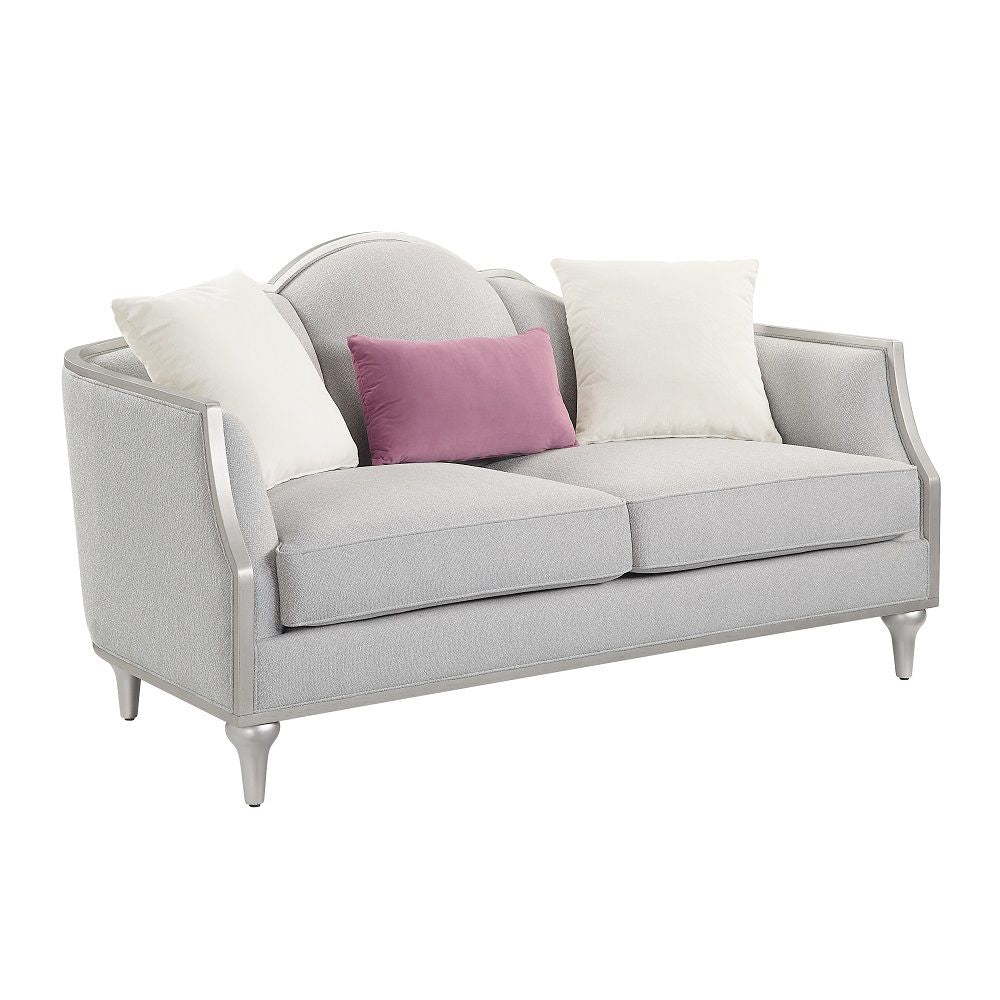 Kasa - Loveseat With 3 Pillows - Beige Linen & Champagne