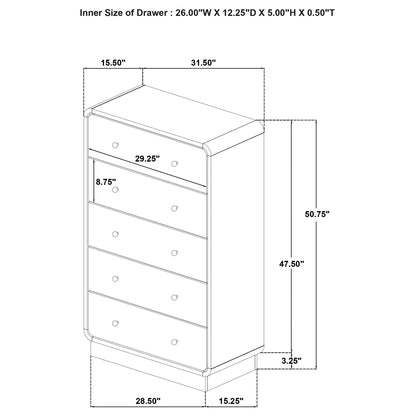 Burton - 5 Drawer Chest Of Drawers - Black