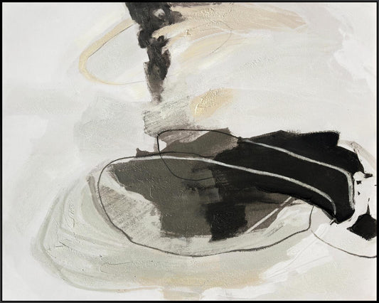 Black and White Abstract - Hand-painted Canvas in Frame