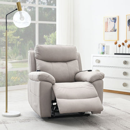 Chriki - Power Recliner With Lift & Heating & Massage - Beige Chenille & Black