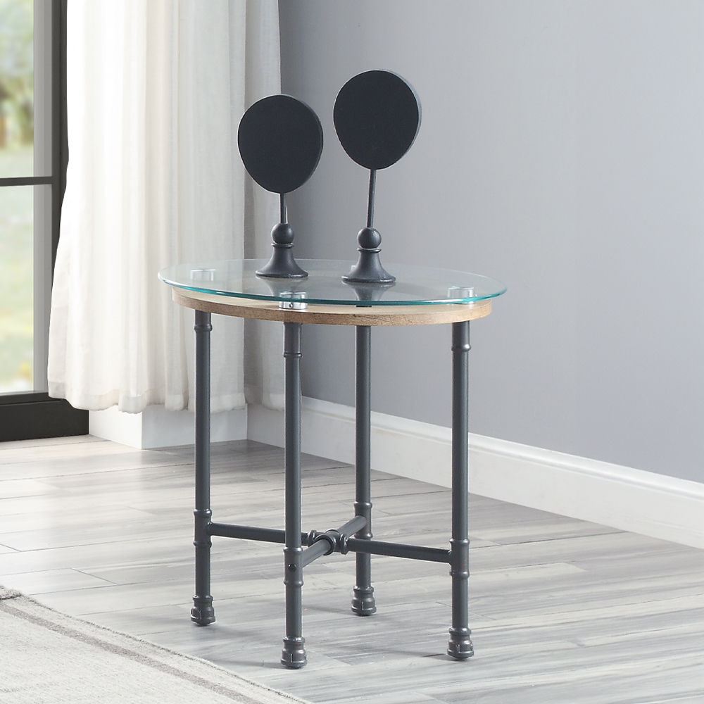Brantley - End Table - Clear Glass & Sandy Gray