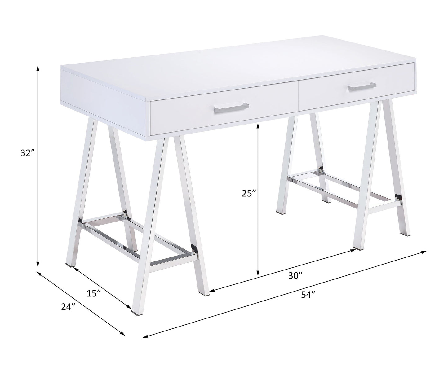 Coleen - Writing Desk With USB - White High Gloss & Chrome