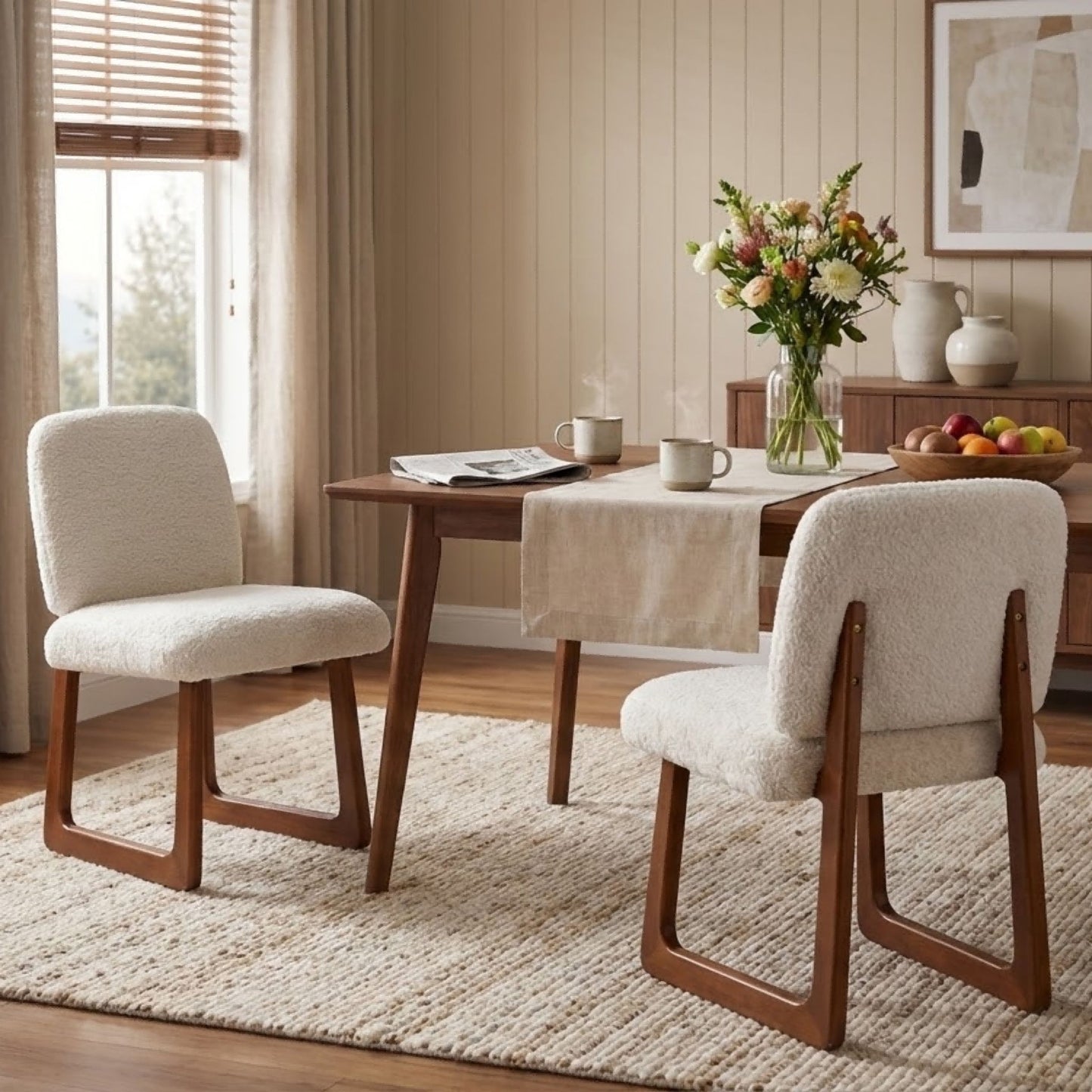 Dining Chair With Curved Legs (Set of 2) - Beige / Brown