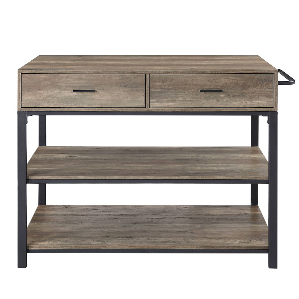 Macaria - 36" Kitchen Island - Rustic Oak & Black