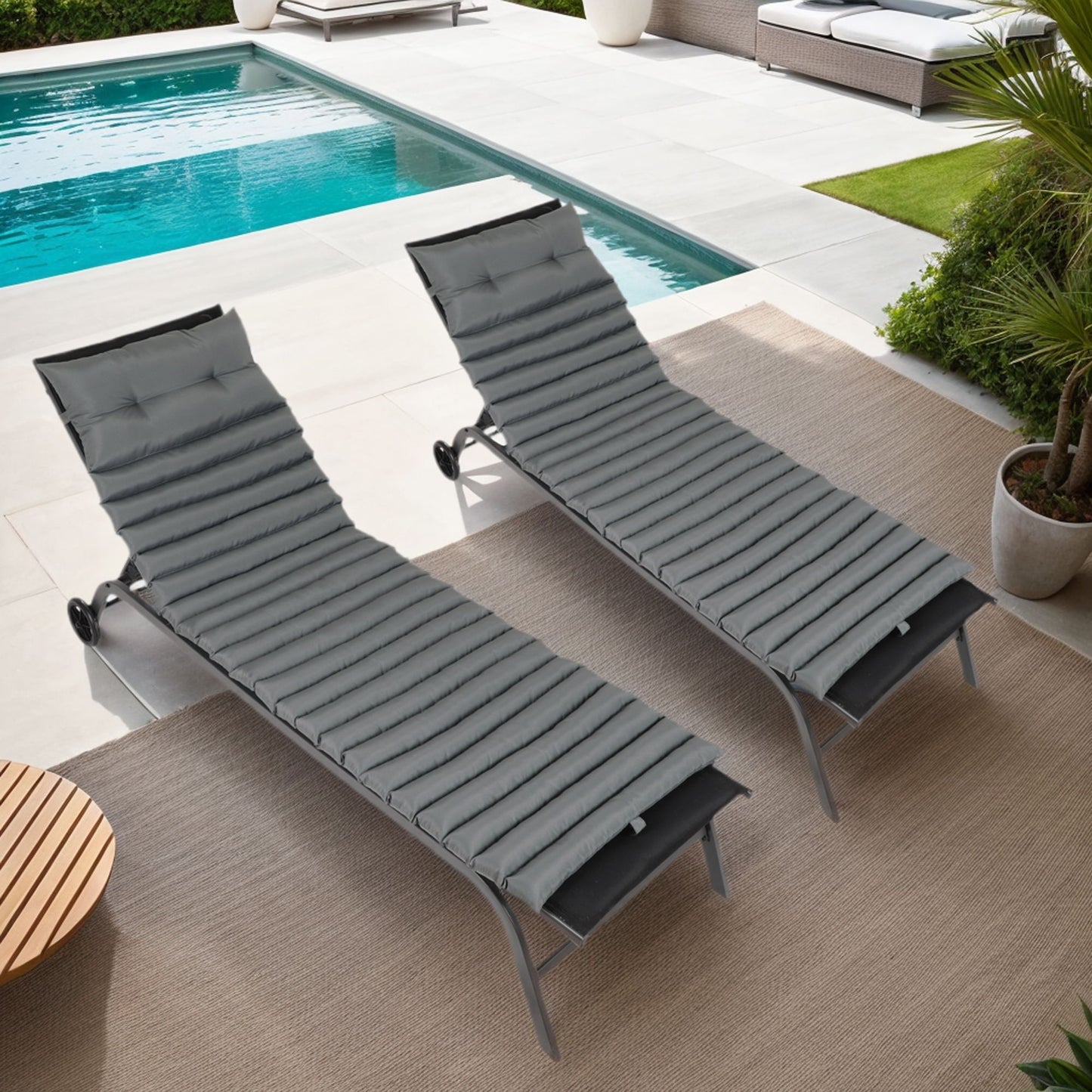 2 Piece Outdoor Chaise Lounge Chair Cushion Set