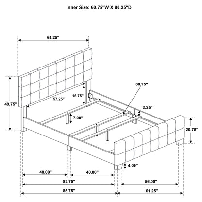 Queen Panel Bed Tufted Upholstered With Tapered Legs - Beige