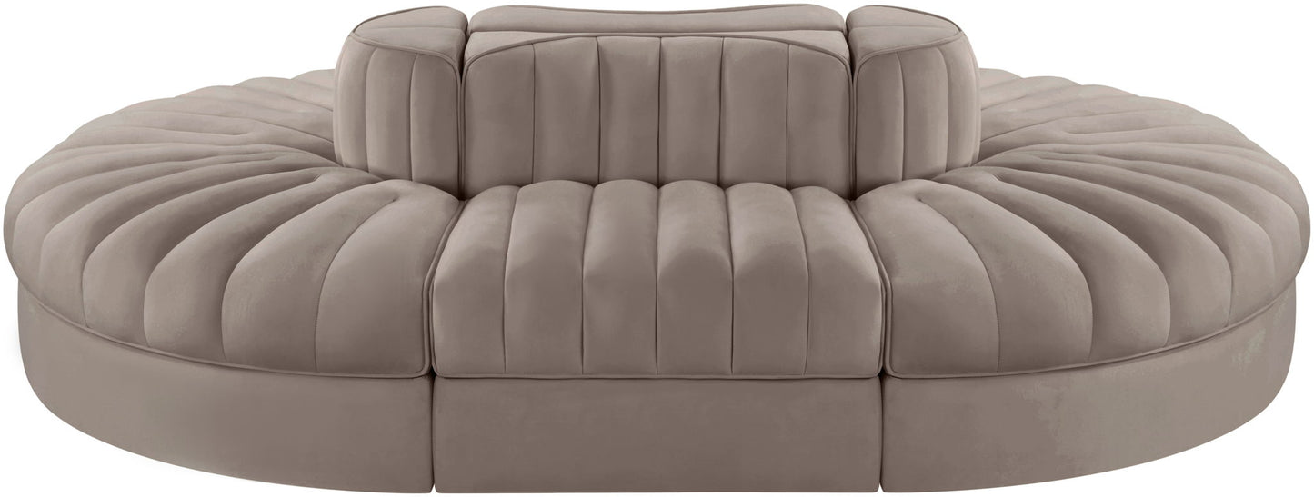 Rummi - Oval Velvet Performance Fabric Upholstered 6 Piece Modular Sectional