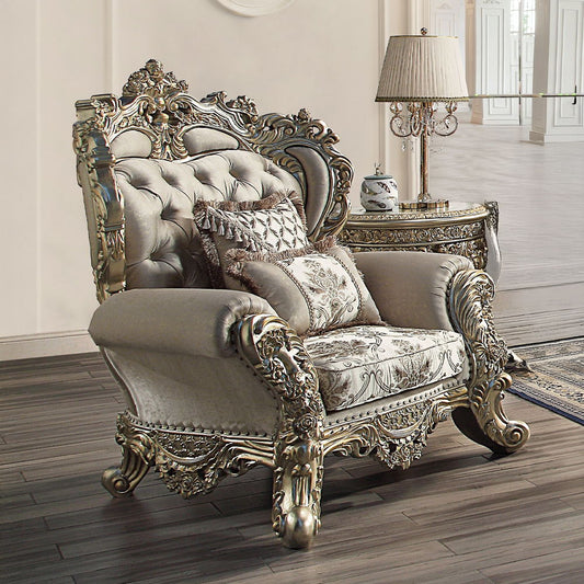 Danae - Chair With 2 Pillows - Fabric, Champagne & Gold