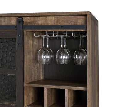 Treju - Wine Cabinet - Obscure Glass, Rustic Oak & Black