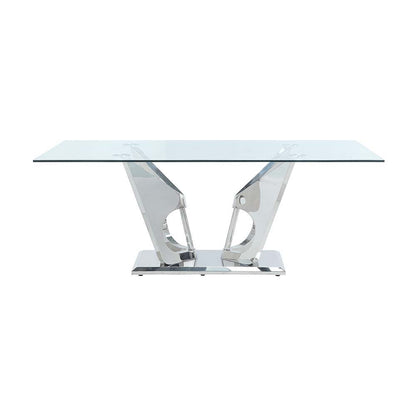 Azriel - Dining Table With Pedestal Base - Clear Glass & Mirrored Silver