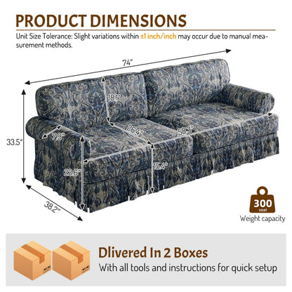 Luxuriously Comfortable Cloud Couch Sofa With Elegant Rolled Arms & Pleated Skirt Design