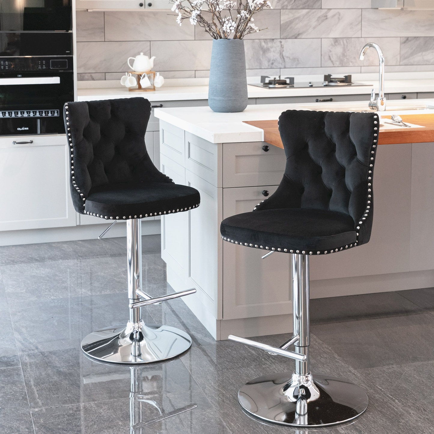 Swivel Barstools Adjusatble Seat Height From 25-33", Modern Upholstered Base Bar Stools With Backs Comfortable Tufted For Home Pub And Kitchen Island (Set of 2)