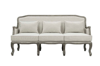 Tania - Sofa With 3 Pillows - Cream Linen & Gray