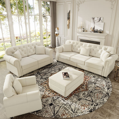 Upholstered Sofa Set With Nailhead Trim And Rolled Armrests, Includes Pillows