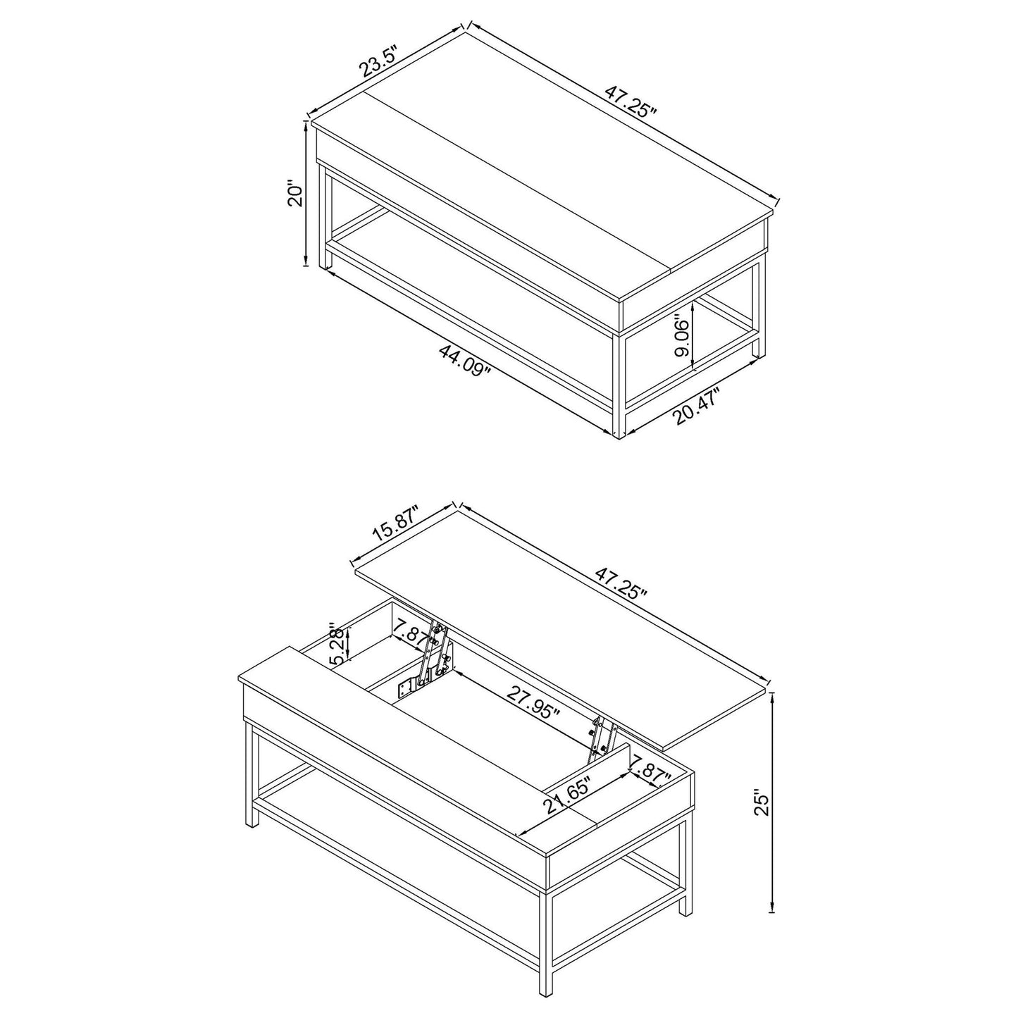 Walton - 2 Piece Coffee And End Table Set With Lift Top Design - Brown Oak