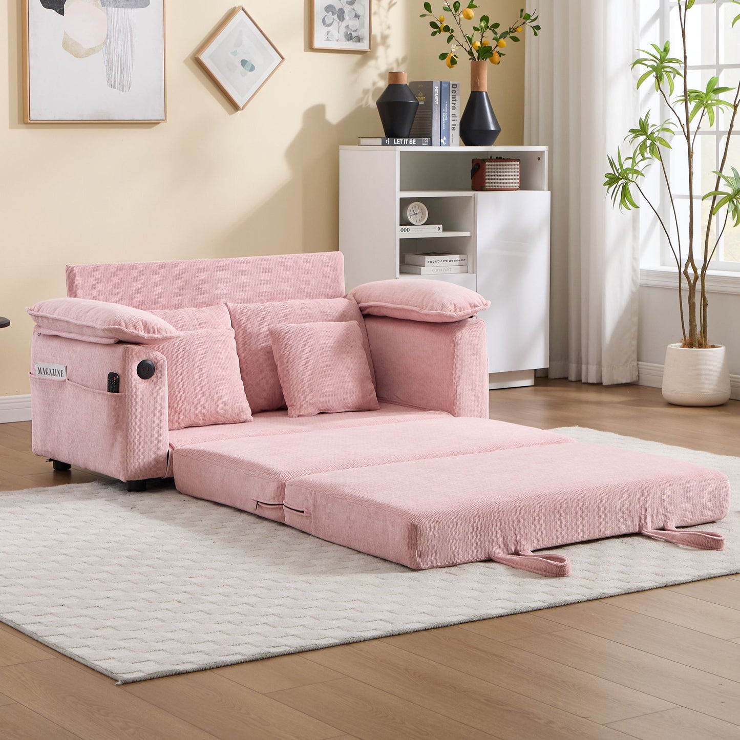 Upholstered Futon Convertible Floor Sofa Bed