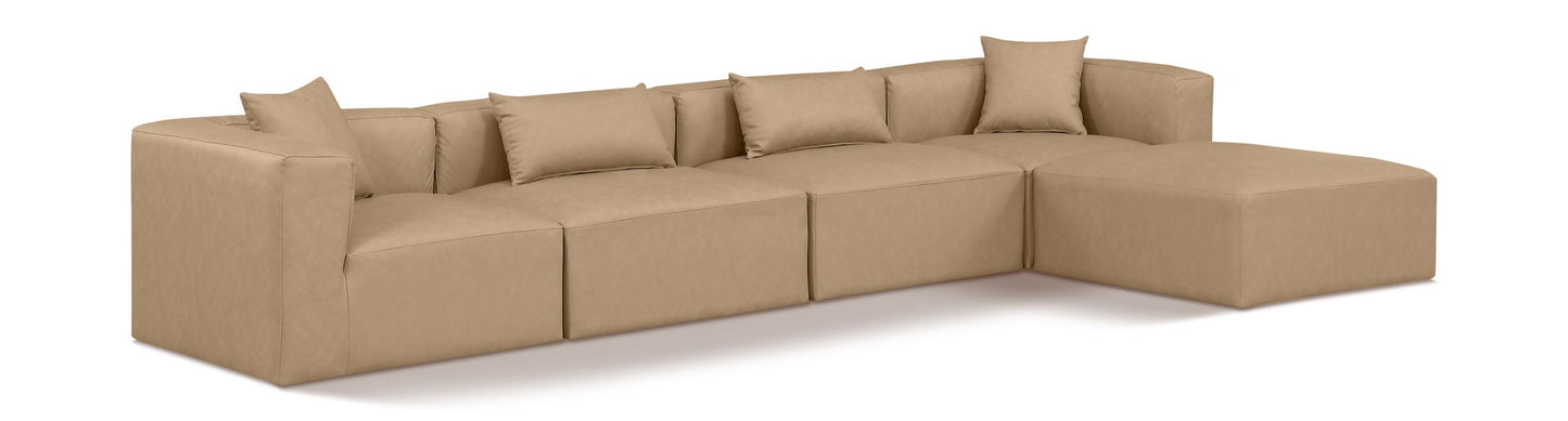 Cube - 5 Piece Modular Sectional With Chaise - Tan
