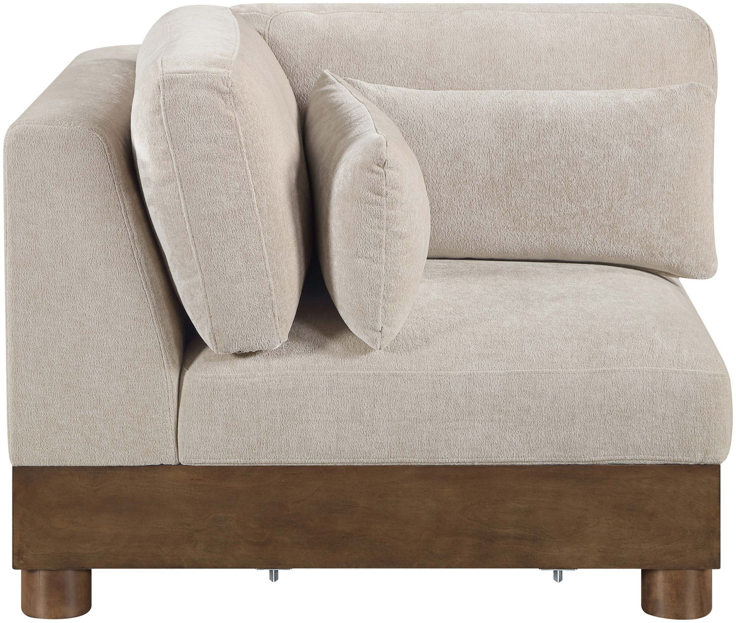 Turin - Chenille Fabric Upholstered Modular Corner Chair - Taupe / Brown Walnut