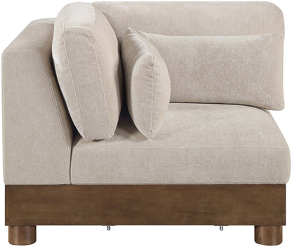Turin - Chenille Fabric Upholstered Modular Corner Chair - Taupe / Brown Walnut