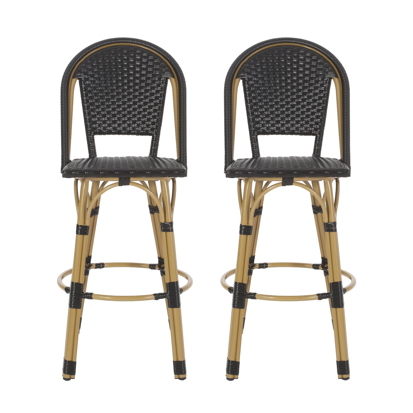Outdoor Rattan And Aluminum French Barstools (Set of 2)