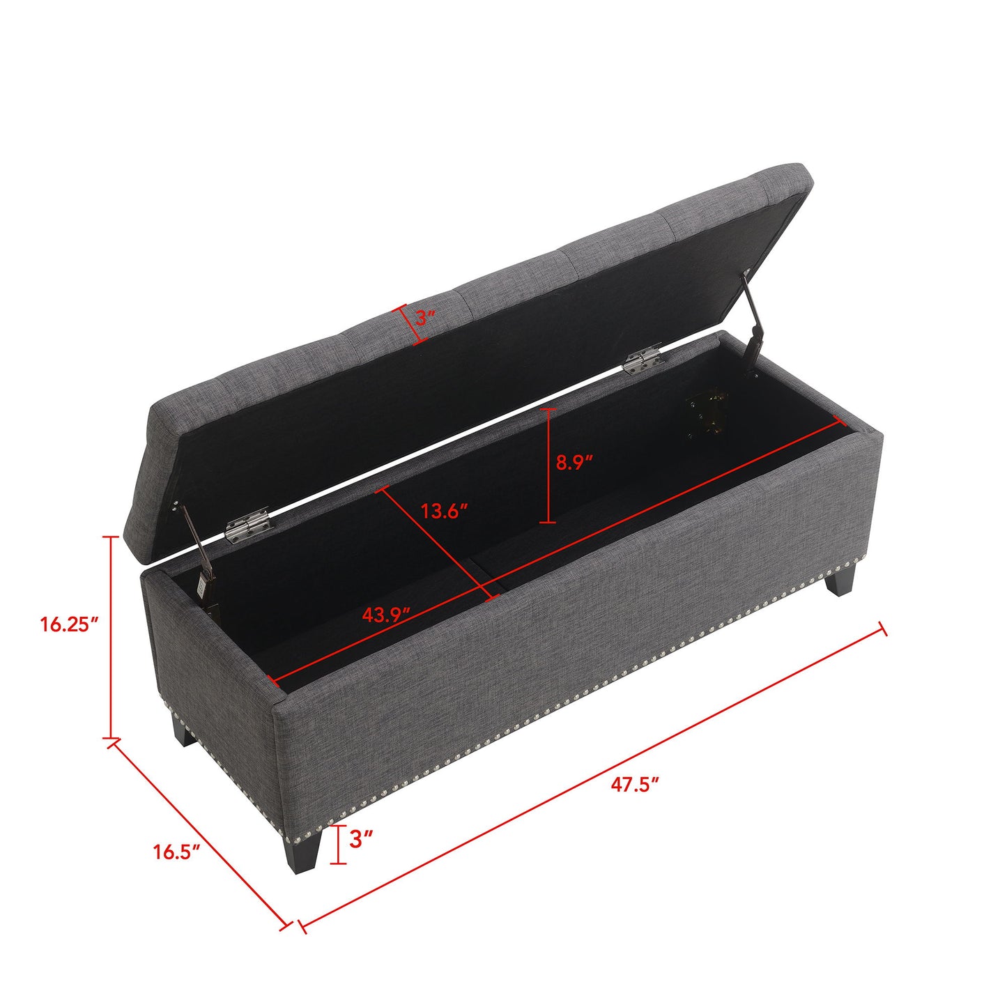 Button-Tufted Storage Ottoman With Safety Close Hinge