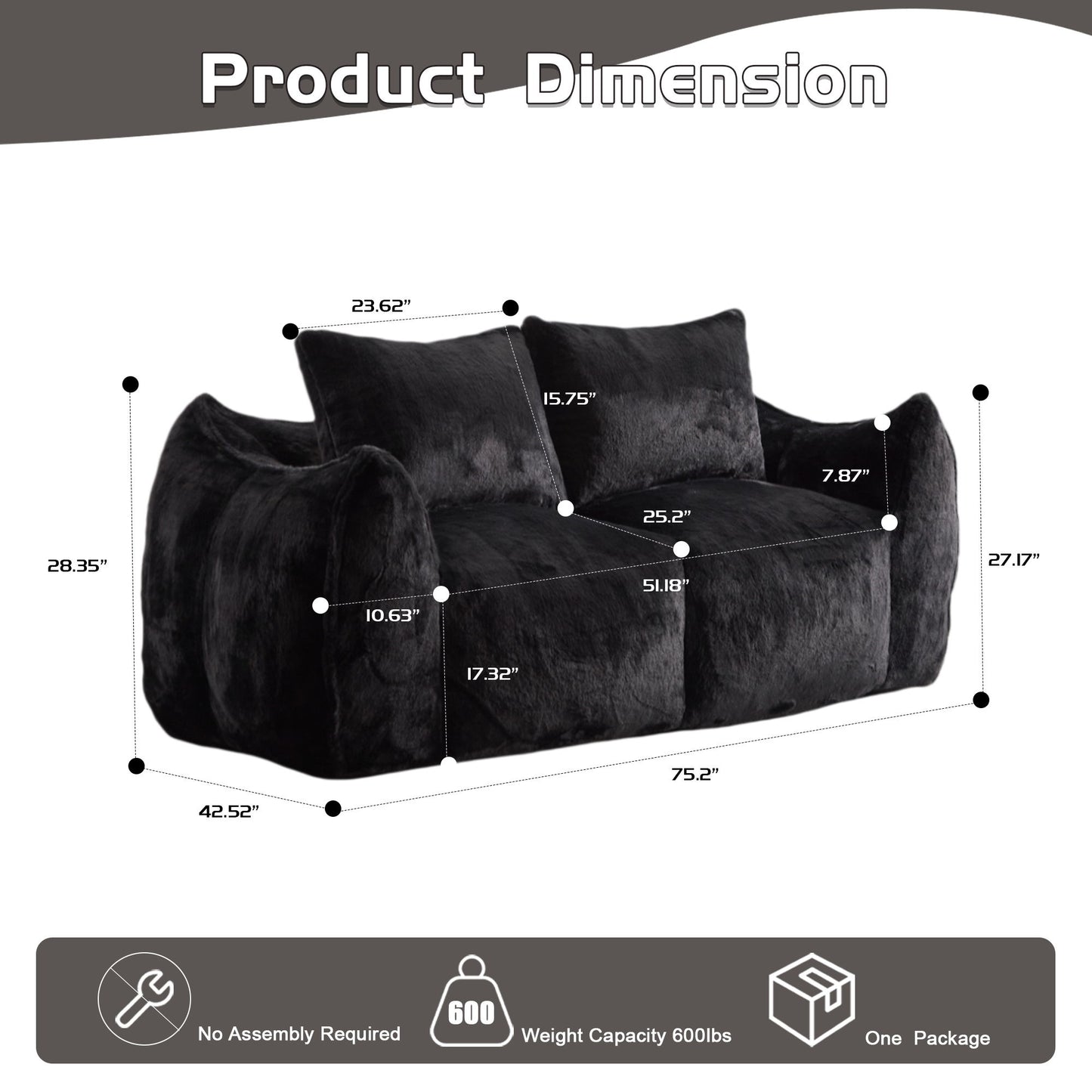 Giant Bean Bag Couch, Ultra Soft Fluffy Loveseat For Living Room