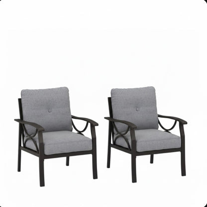 All-Weather Armchairs With Cushions, Modern Sculptural Design (Set of 2)