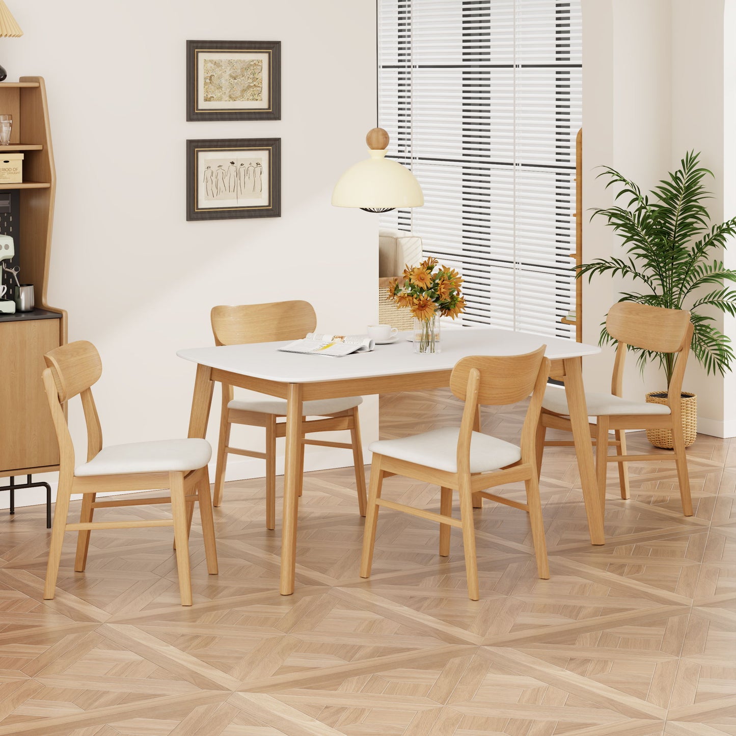 5 Piece Dining Set With Table And Upholstered Chairs