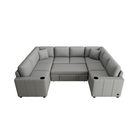Convertible U-Shaped Sectional Sofa With Pull-Out Bed