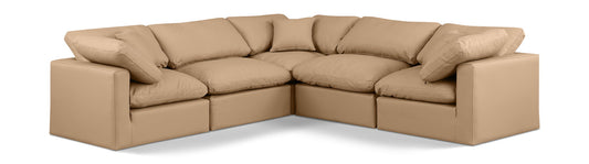 Indulge - Faux Leather 5 Piece Modular Corner Sectional - Tan