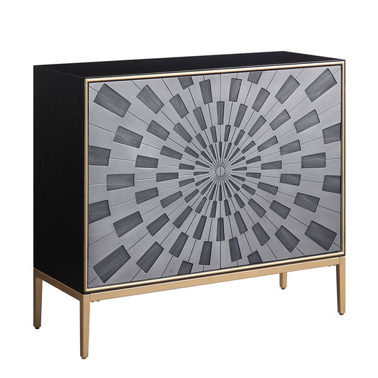 Quilla - Console Cabinet - Black, Gray & Brass