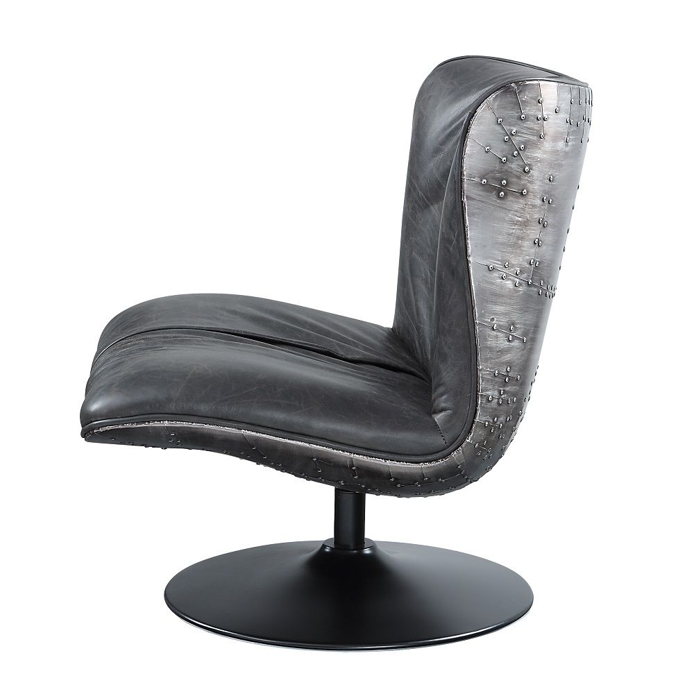 Piotr - Accent Chair With Swivel - Black Top Grain Leather