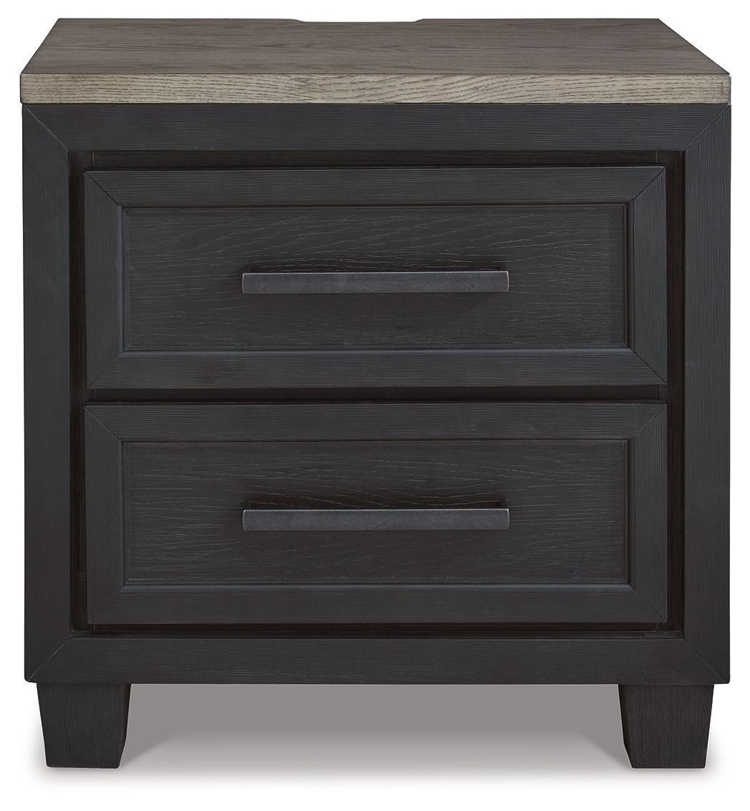 Foyland - Two Drawer Night Stand - Black / Brown