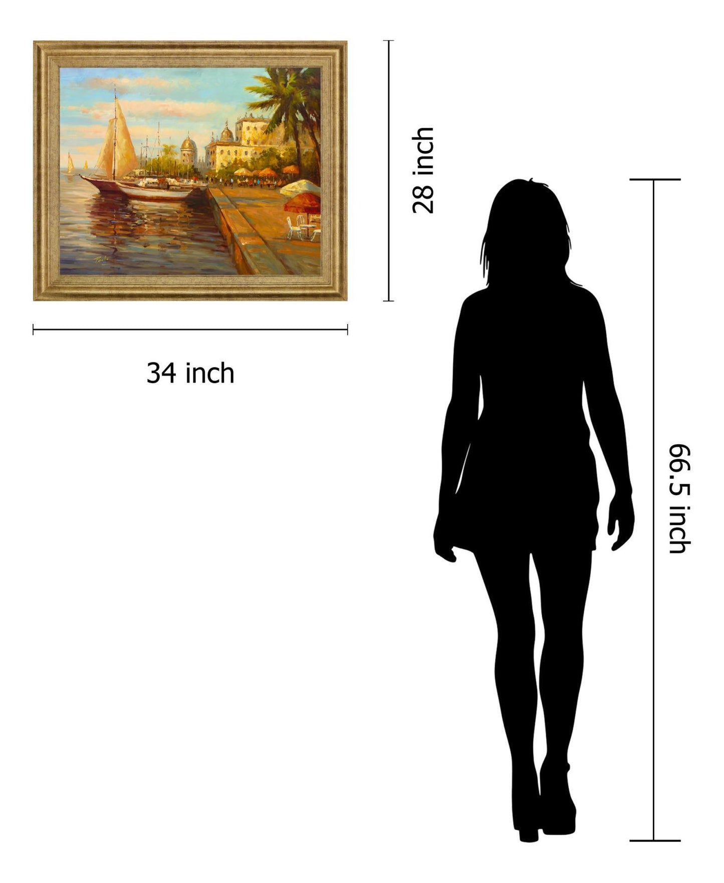 Sunlit Marina Promenade - 28" x 34" Framed Wall Art