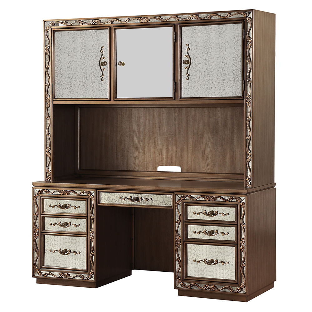 Orianne - Executive Computer Desk With Hutch - Antique Gold