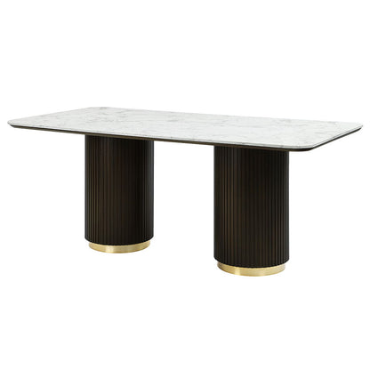 Clayten - Dining Table With Marble Top - White Natural Marble Top & Espresso