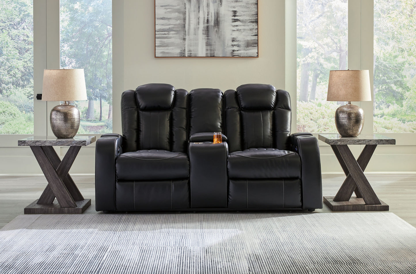 Caveman Den - Power Reclining Loveseat with Console/ Adj Hdrst - Midnight