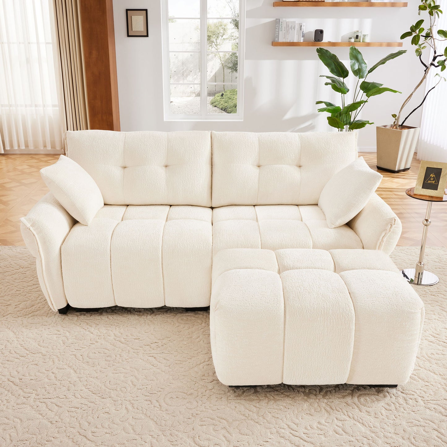 Sofa Set With Ottoman And Pillows, Textured, High Resilience Cushions
