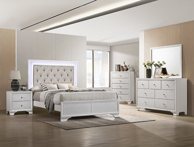 Lyssa - King Bed With LED - Oat / Frost