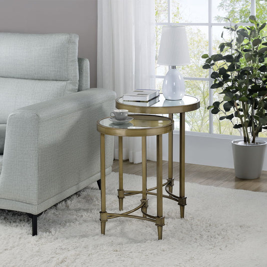 Aditya - Nesting Table - Mirrored & Antique Brass