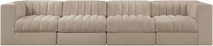 Rummi - Velvet Performance Fabric Upholstered 4 Piece Modular Sofa