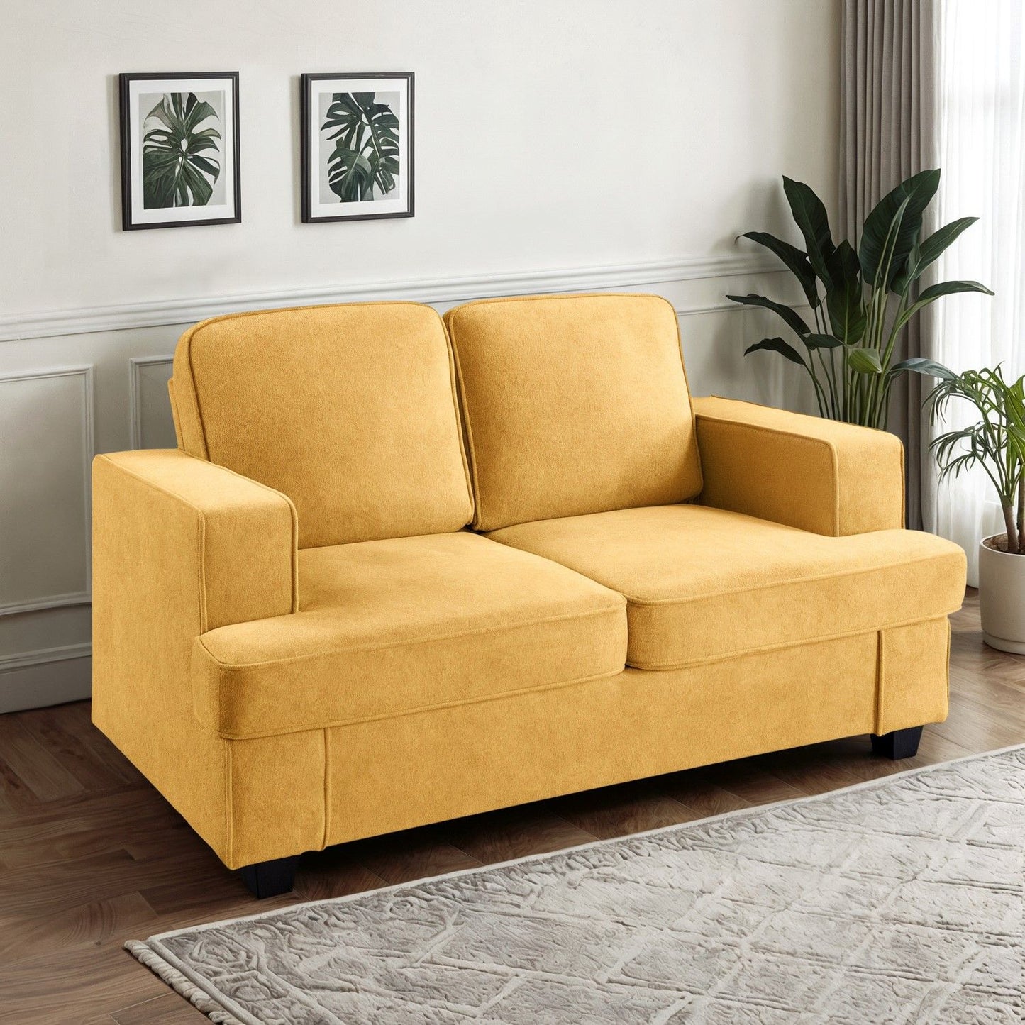Modern Loveseat, Comfortable 2 Seater Couch With Deep Seating, Loose Back Cushions, Wide Arms