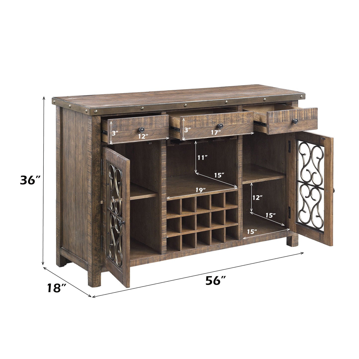 Raphaela - Server With Cup Holder & Wine Rack - Cherry