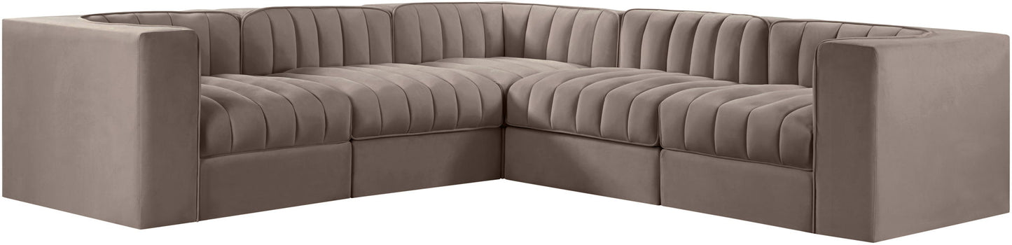 Rummi - Symmetrical Velvet Performance Fabric Upholstered 5 Piece Modular Sectional
